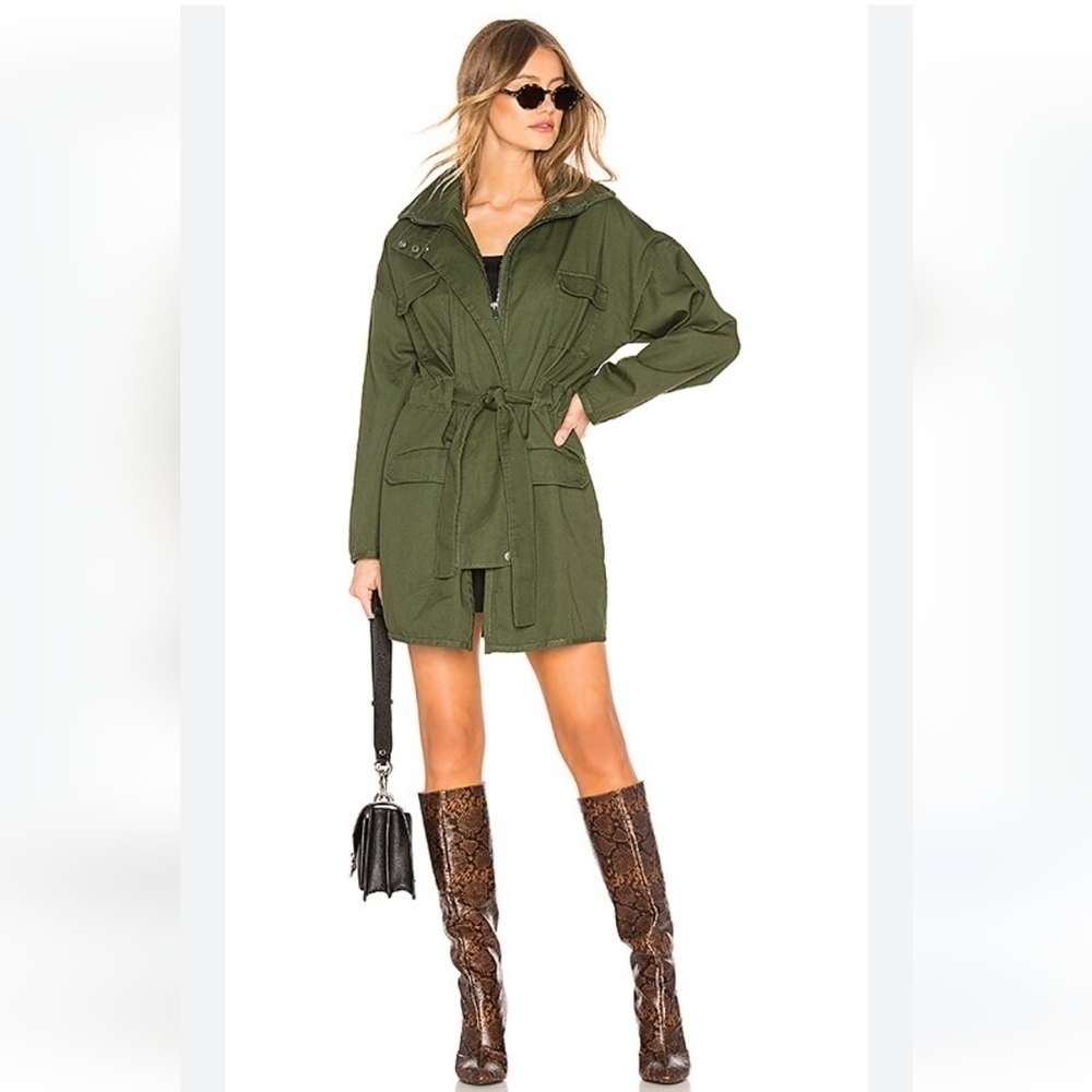 Lovers + Friends Monet Longline Military Utility Jacket Army Green Belted